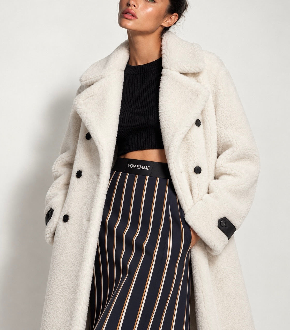 THE IVORY SHEARLING COAT | Women's Genuine Sheepskin Long Coat