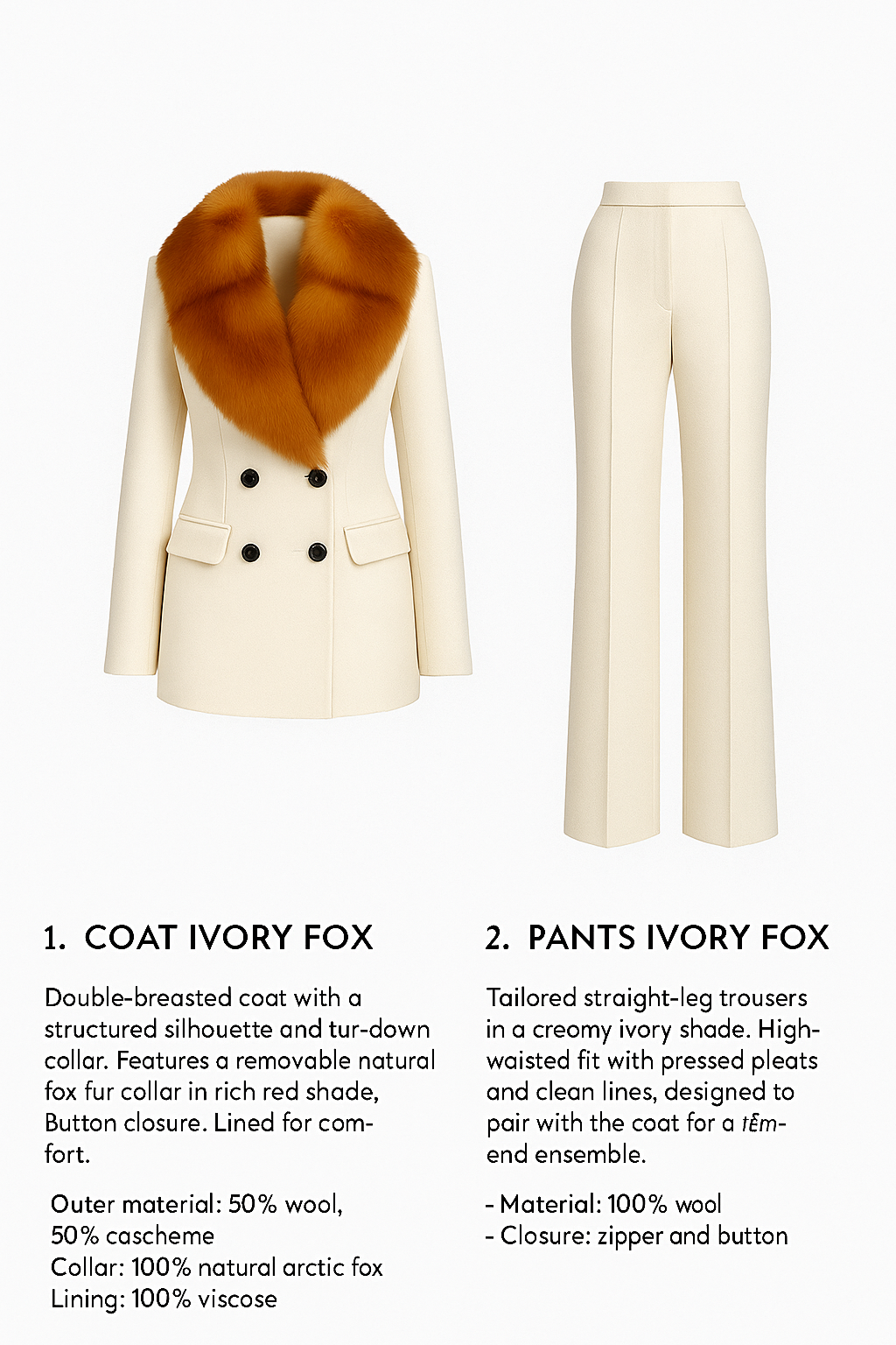 Von Emme – Ivory Wool Suit with Fox Collar
Premium Tailoring Collection