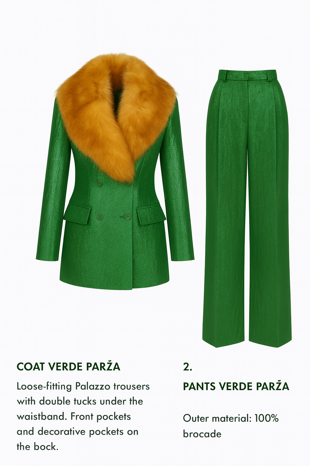 Von Emme – Emerald Power Suit with Fox Collar