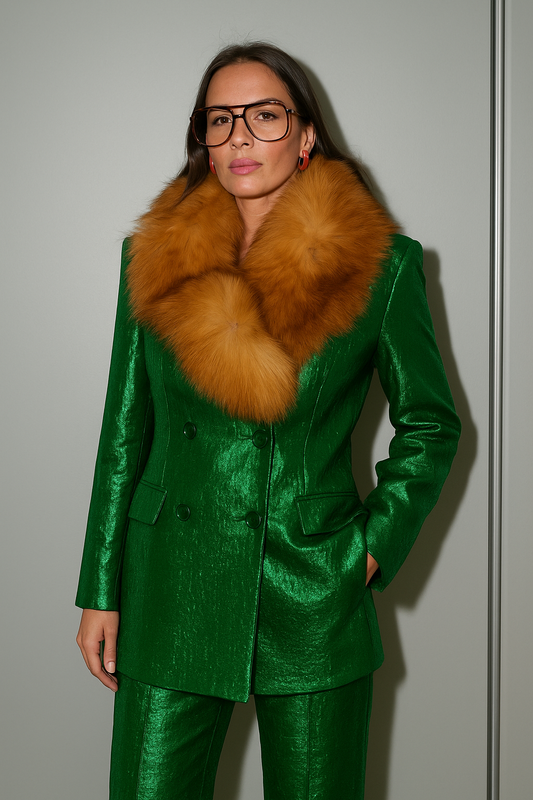 Von Emme – Emerald Power Suit with Fox Collar