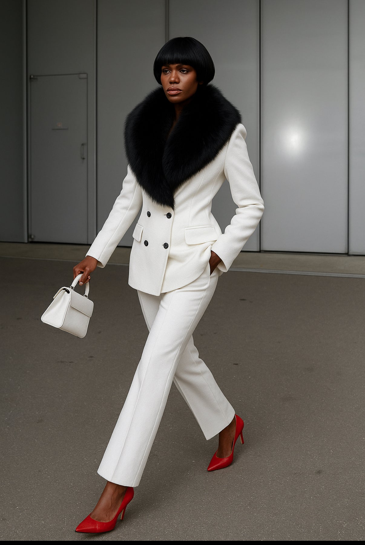 Von Emme – Emerald Power Suit with Fox Collar