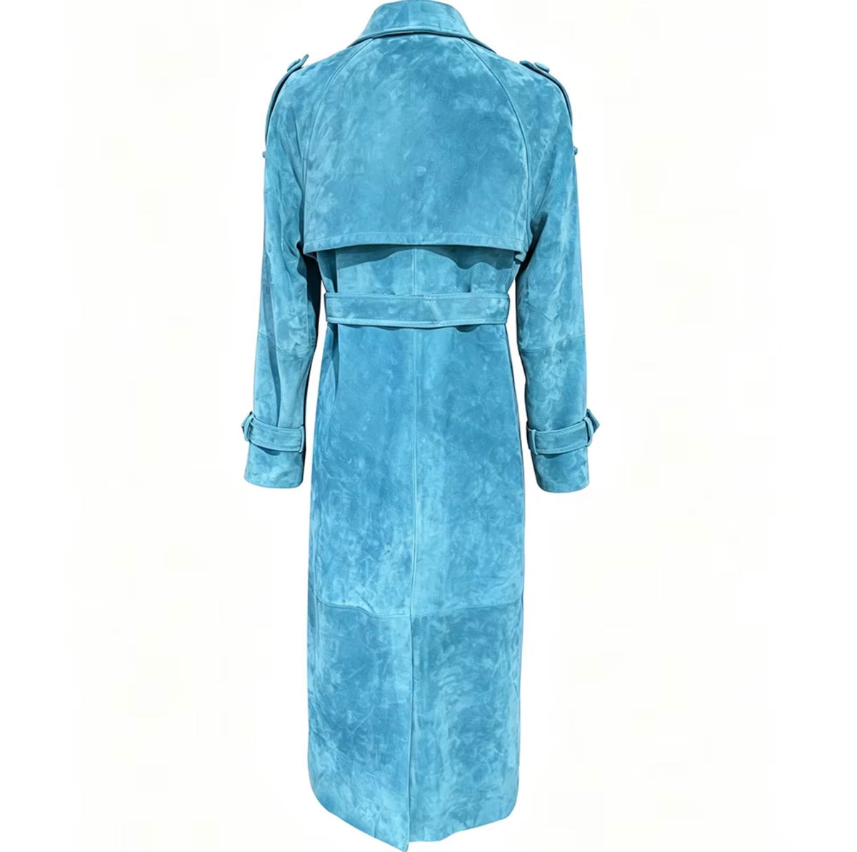 THE SKY BLUE SUEDE TRENCH COAT