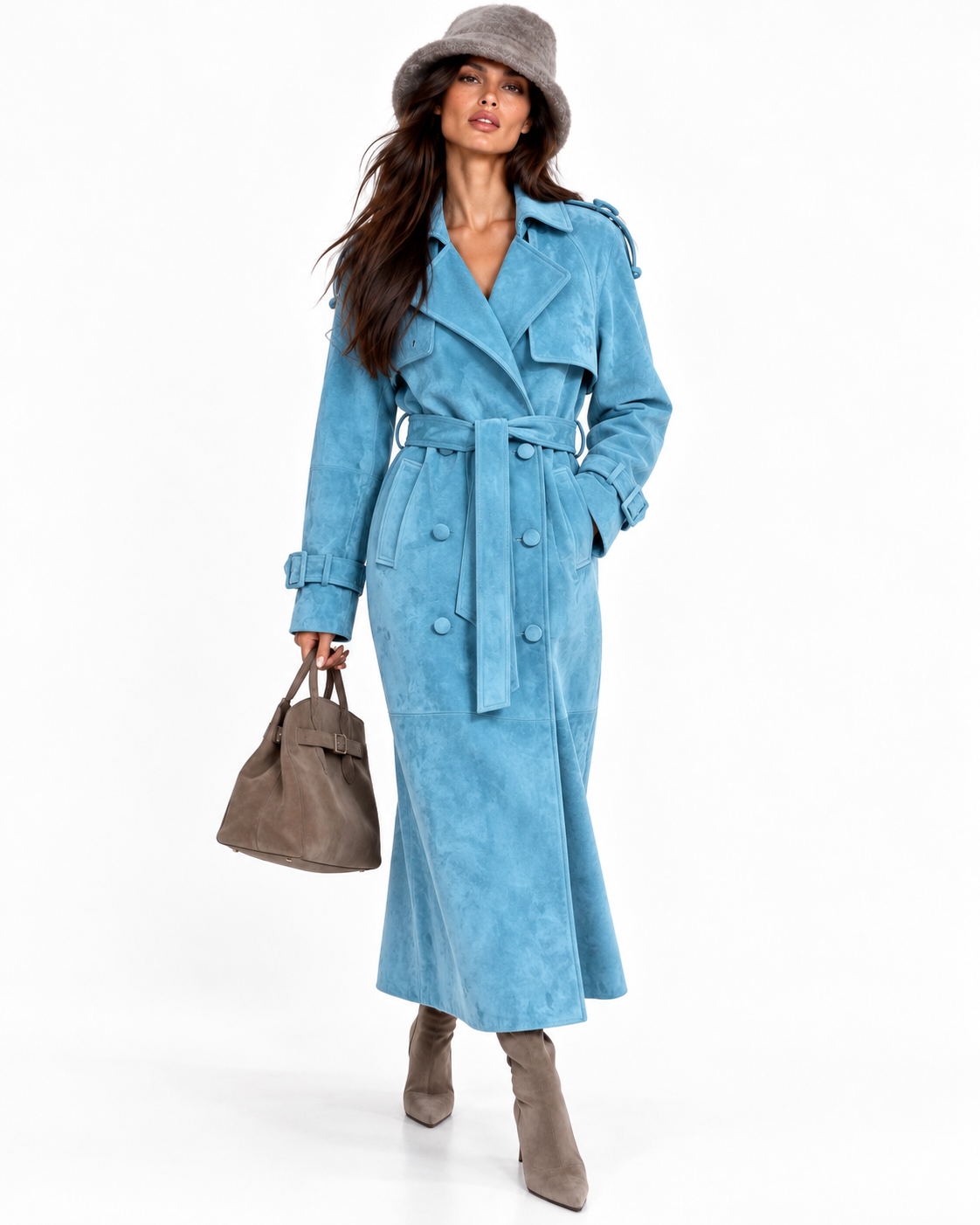 THE SKY BLUE SUEDE TRENCH COAT