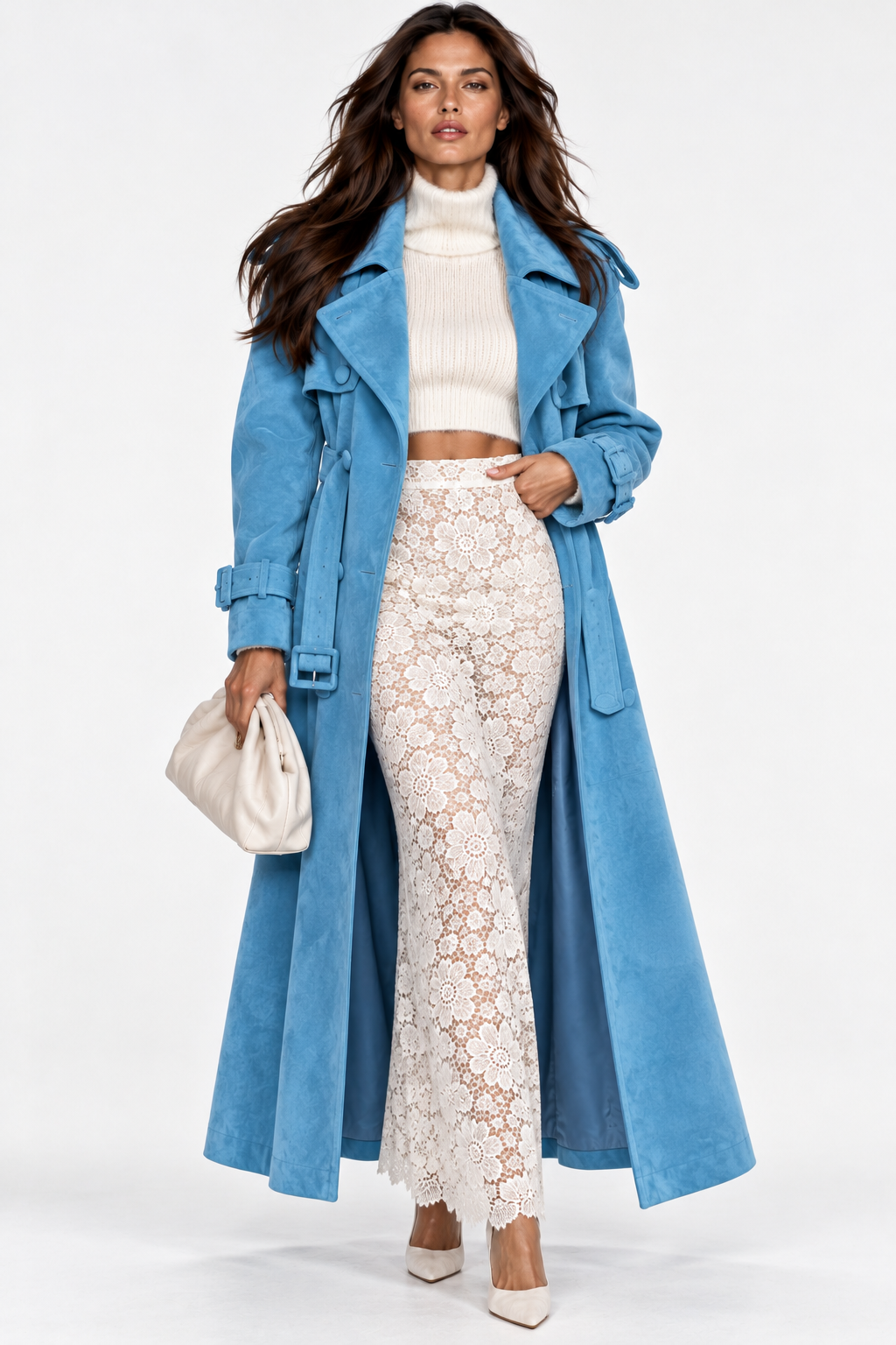 THE SKY BLUE SUEDE TRENCH COAT