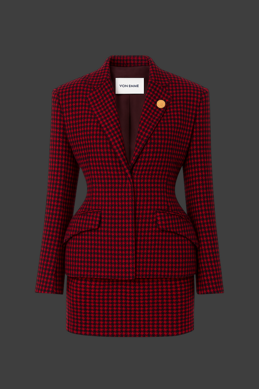 Von Emme – Burgundy Houndstooth Wool Suit