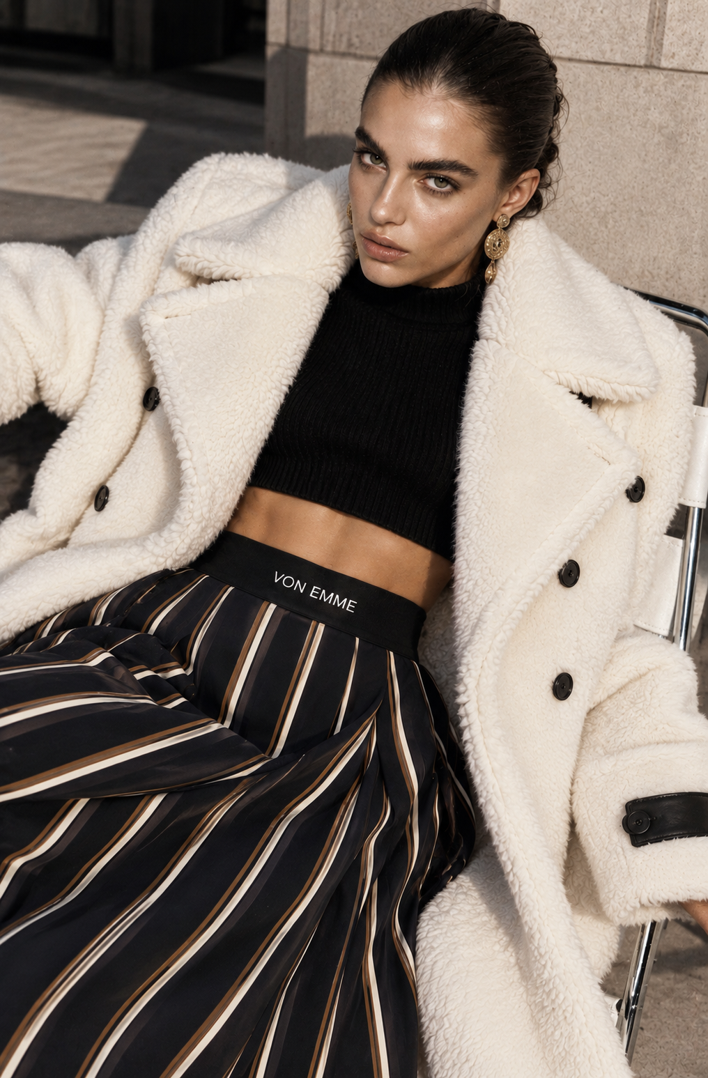 THE IVORY SHEARLING COAT | Women's Genuine Sheepskin Long Coat