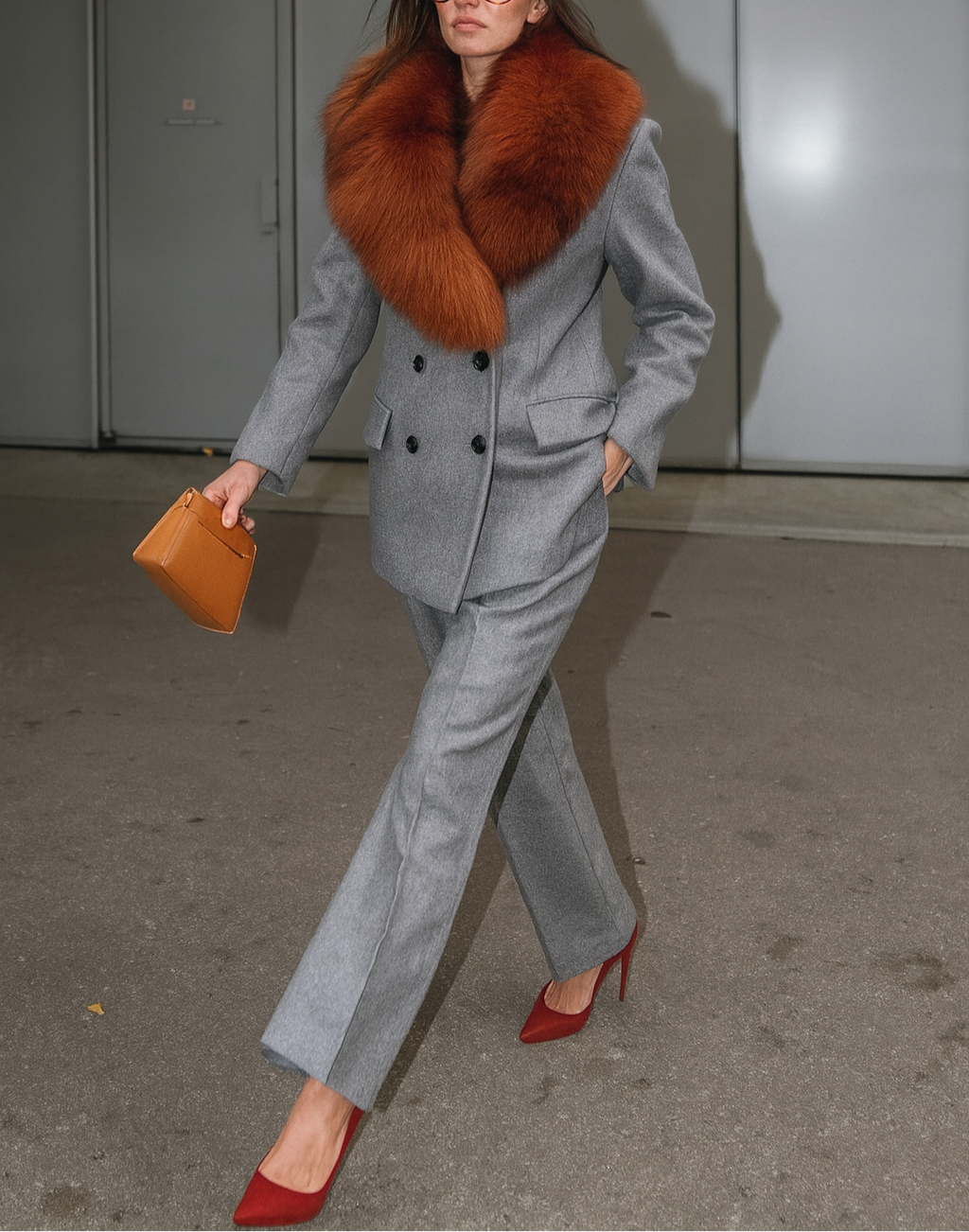 Von Emme – Emerald Power Suit with Fox Collar