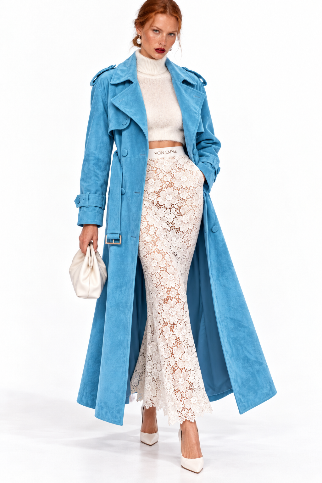 THE SKY BLUE SUEDE TRENCH COAT