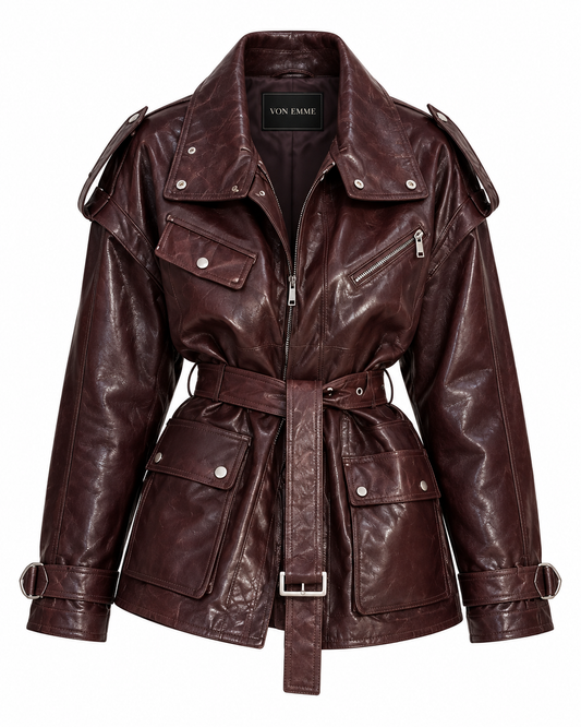 THE NOIR LEATHER JACKET | Women’s Genuine Sheepskin Belted Leather Jacket