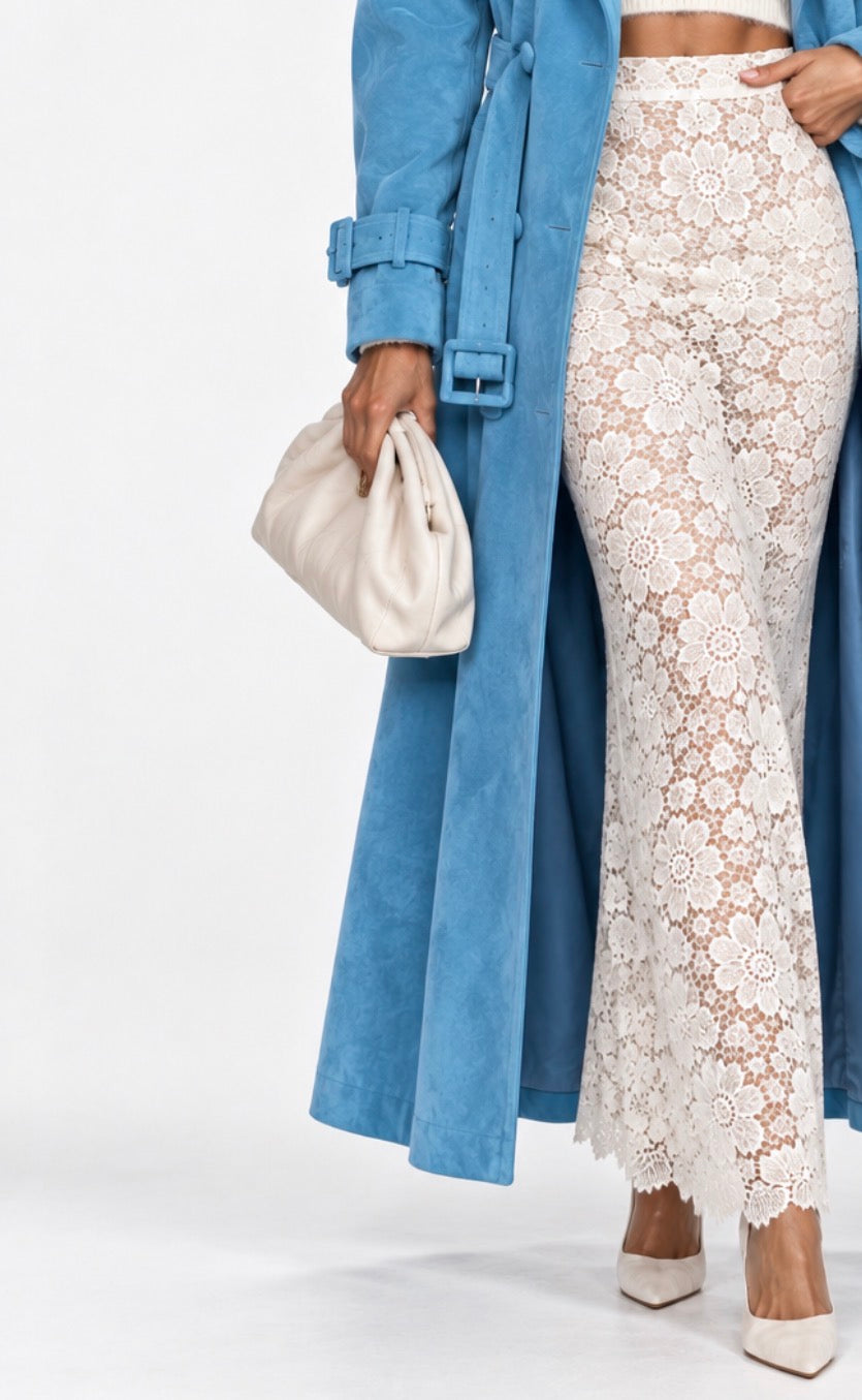 THE SKY BLUE SUEDE TRENCH COAT