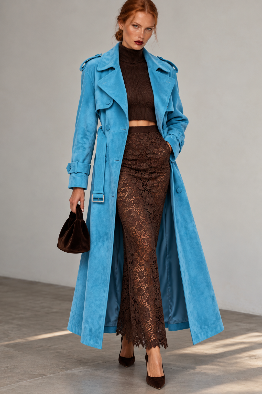 THE SKY BLUE SUEDE TRENCH COAT