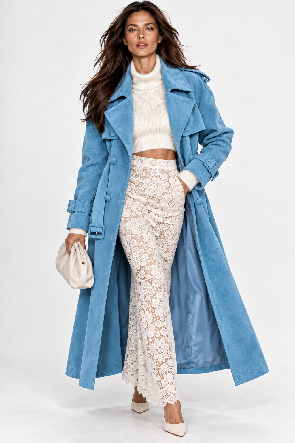 THE SKY BLUE SUEDE TRENCH COAT