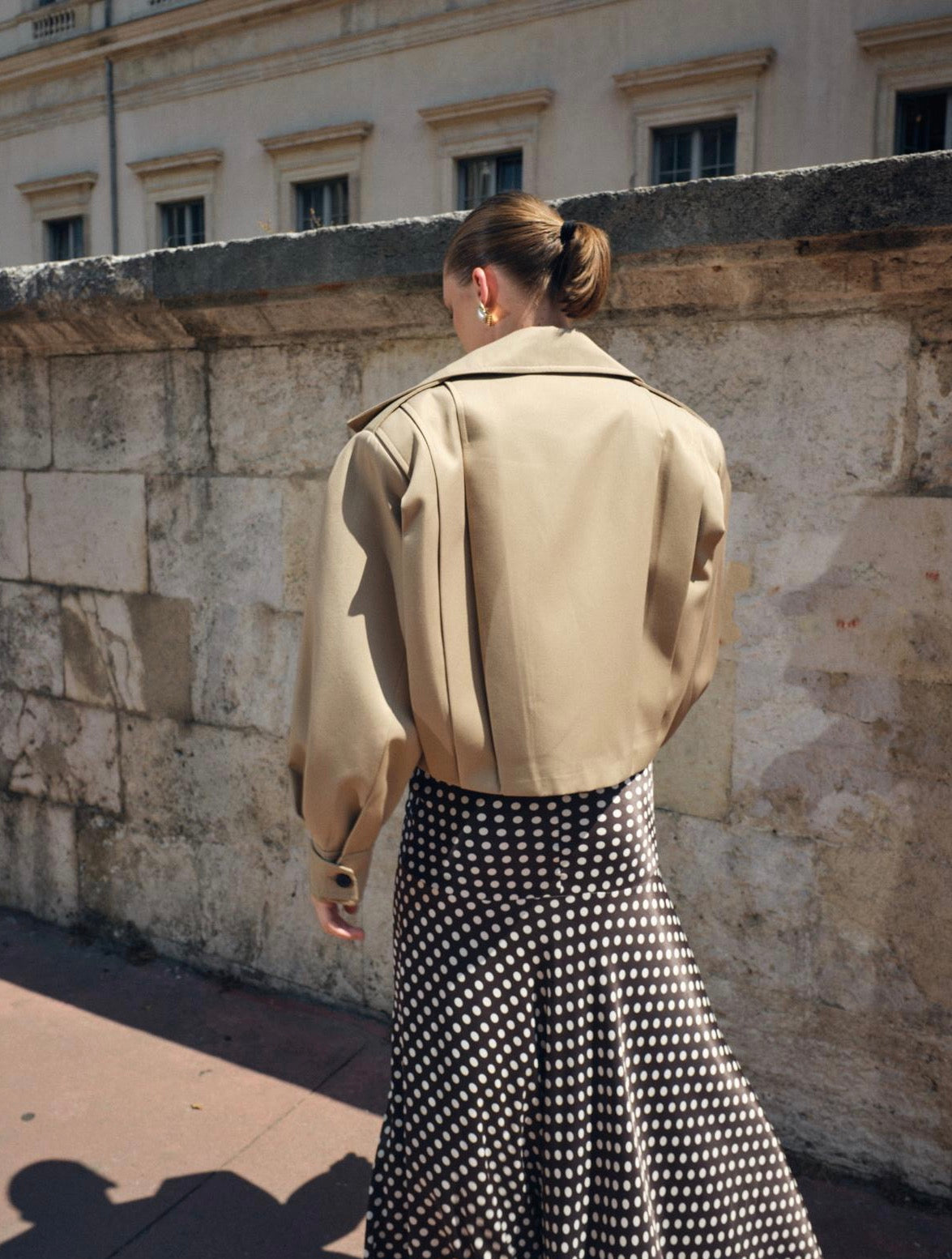 Beige structured cropped gabardine jacket women