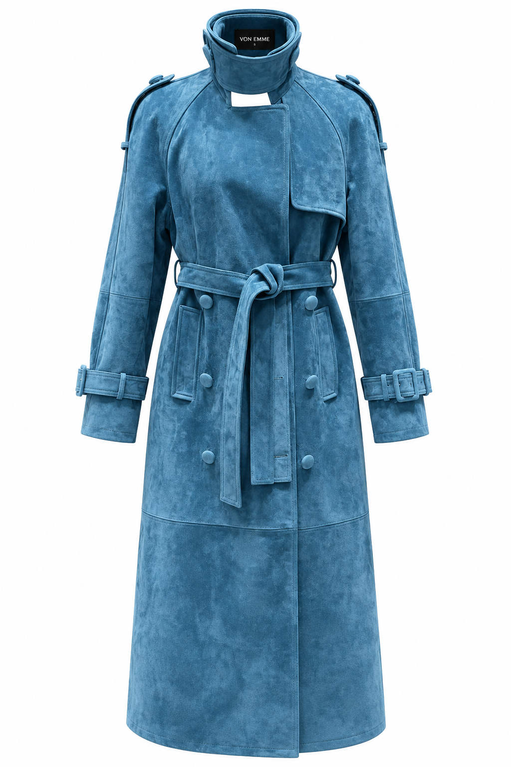 THE SKY BLUE SUEDE TRENCH COAT