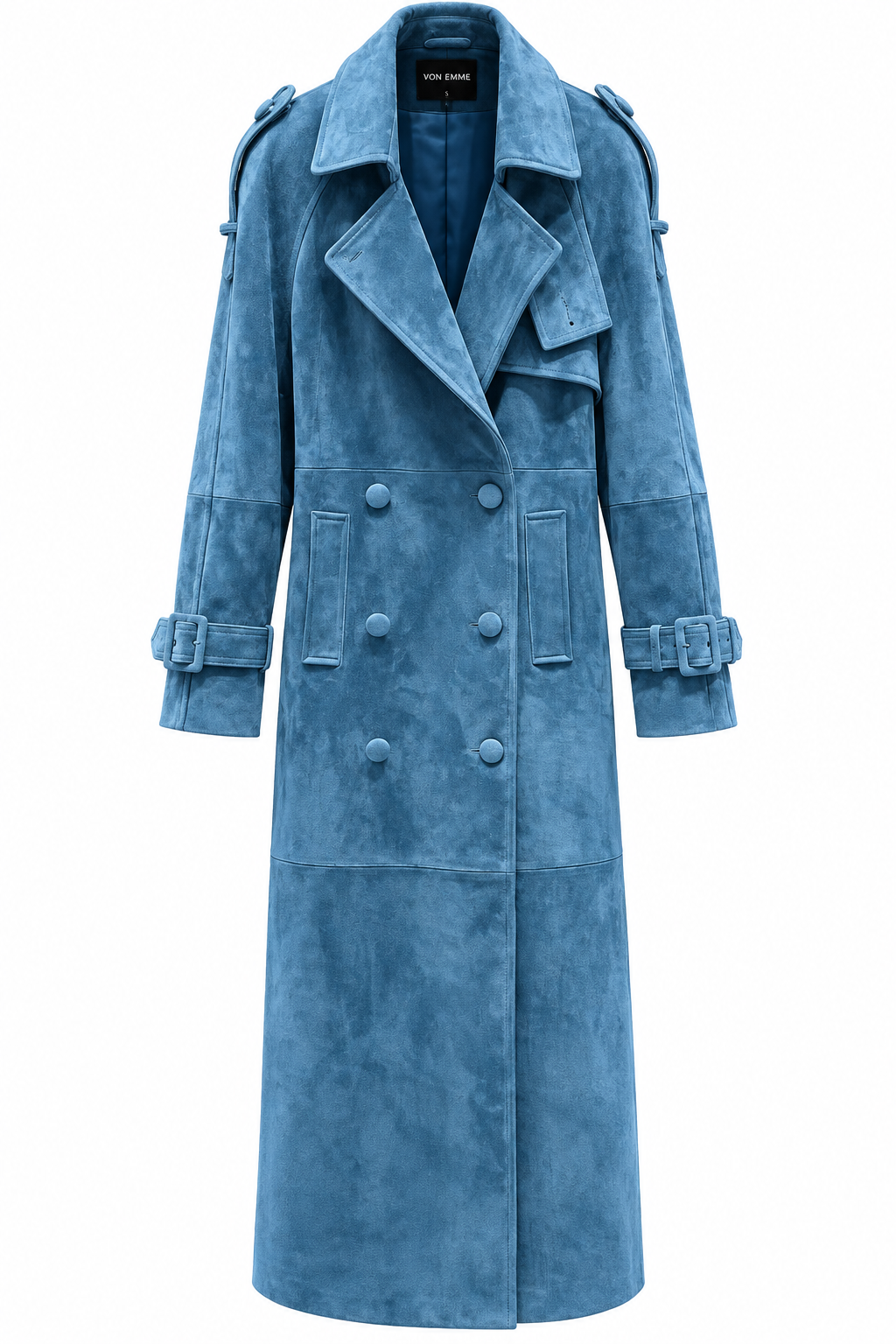 THE SKY BLUE SUEDE TRENCH COAT