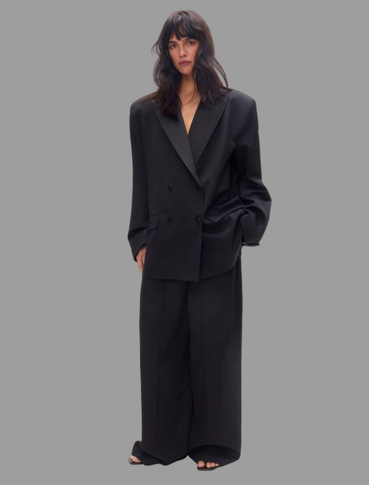 Women’s classic wool two-piece suit high waist wide leg pants & oversized blazer